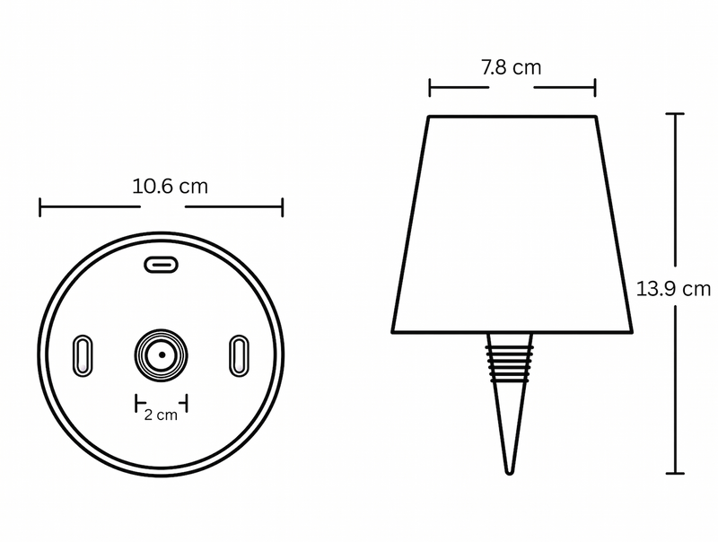 GlowBottle dimensioned drawing, technical measurements bottle light