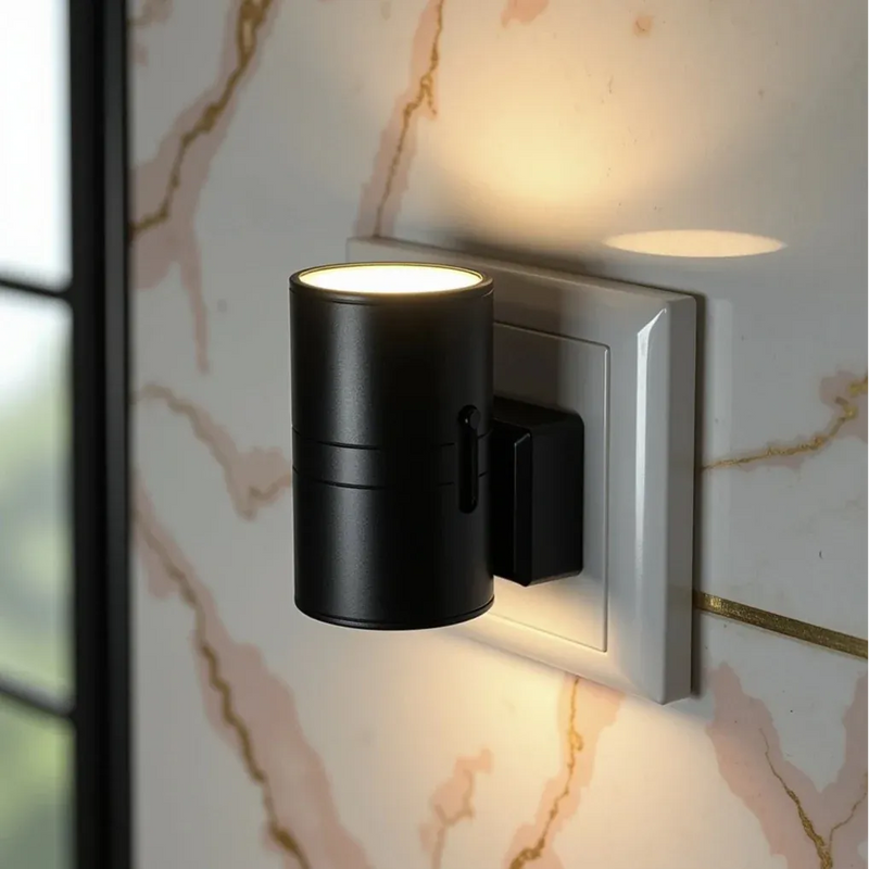 NightLuxe Wall Light black finish mounted on wall showing Bauhaus wall lamp design with dusk to dawn sensor