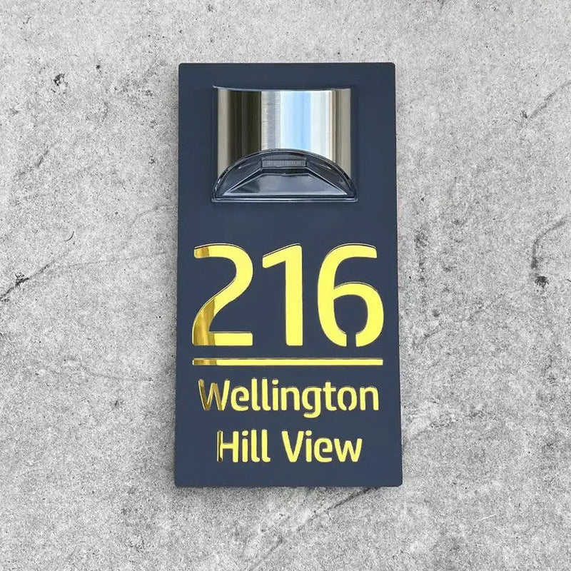 LichtHaus black-gold illuminated house number sign