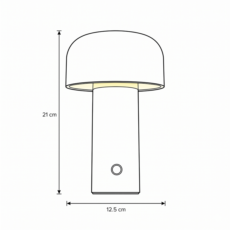 Agari mushroom table lamp, cordless dimmable LED touch light, on a desk