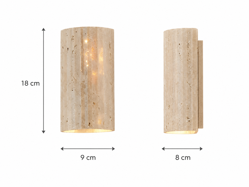 Natural Stone Wall Light | Warm White LED Integrated Sconce with Metal Frame switched on with a warm glow natural stone wall light