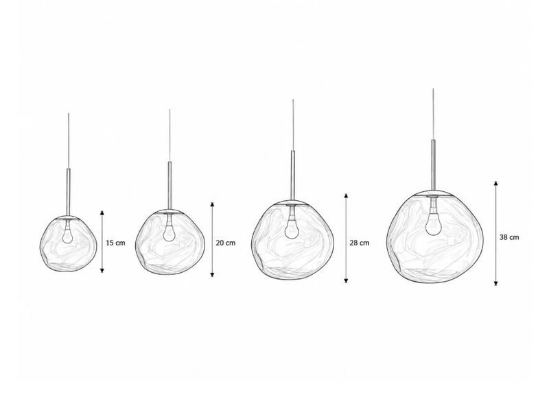 Melt Pendant Light | Modern Glass Designer Ceiling Lamp Sculptural Elegant switched on with a warm glow melt pendant lamp
