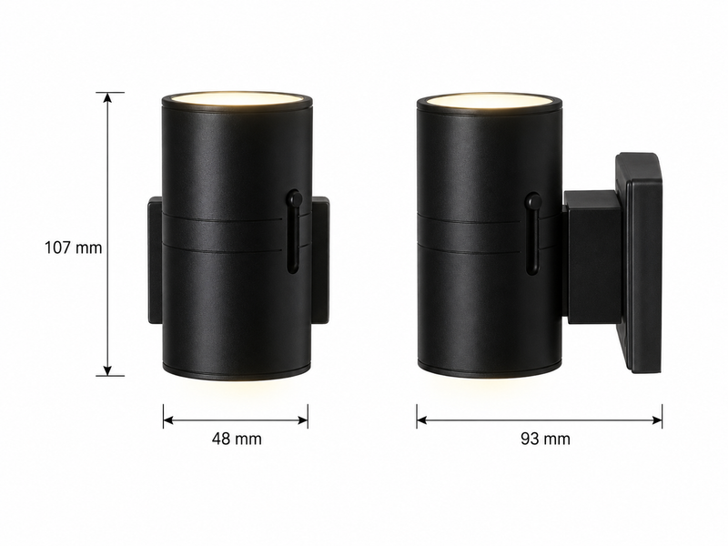 NightLuxe Wall Light | Bauhaus Style Dimmable LED Night Lamp with Dusk to Dawn Sensor switched on with a warm glow bauhaus wall lamp