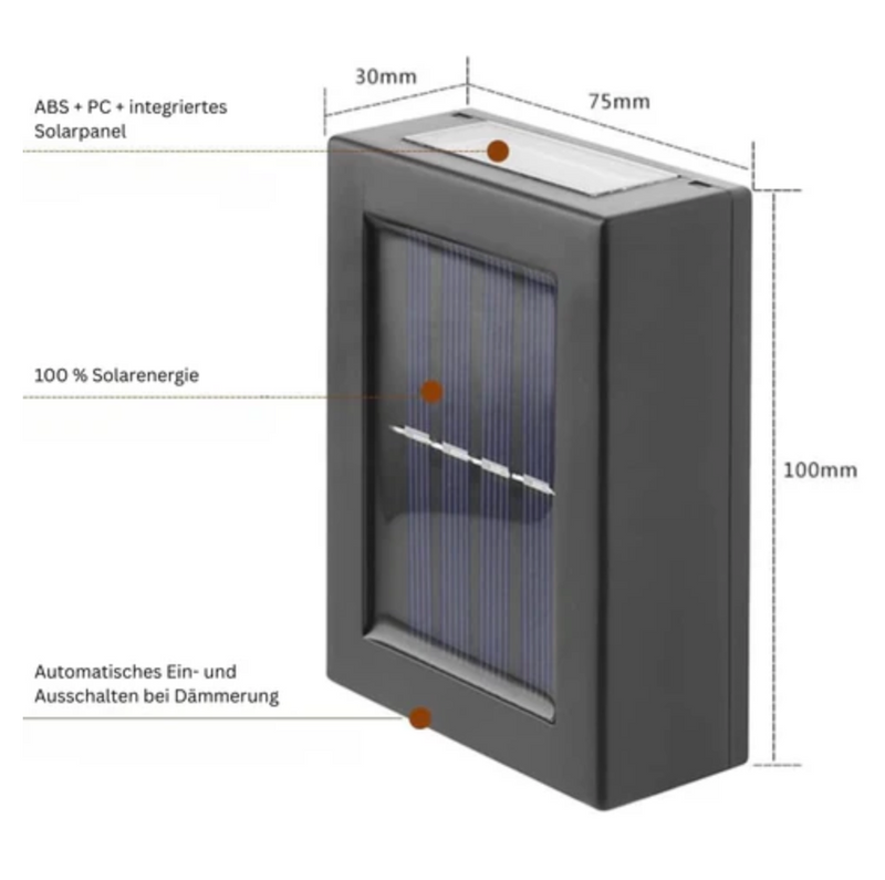 SolarFlare solar wall light, garden LED with dusk to dawn sensor IP65, night glow