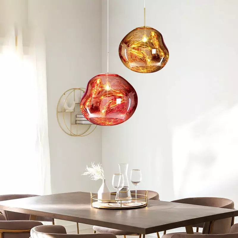 Melt Pendant Light overhead angle displaying sculptural molten surface detail modern glass pendant light living room