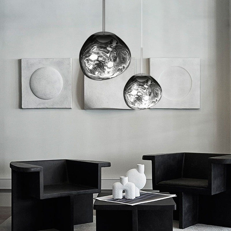 Melt Pendant Light front view showcasing sculptural molten glass form melt pendant lamp