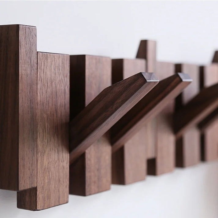 Piano wooden wall coat rack walnut close-up