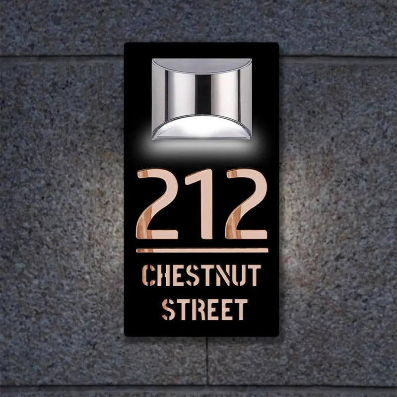 LichtHaus black-gold illuminated house number sign