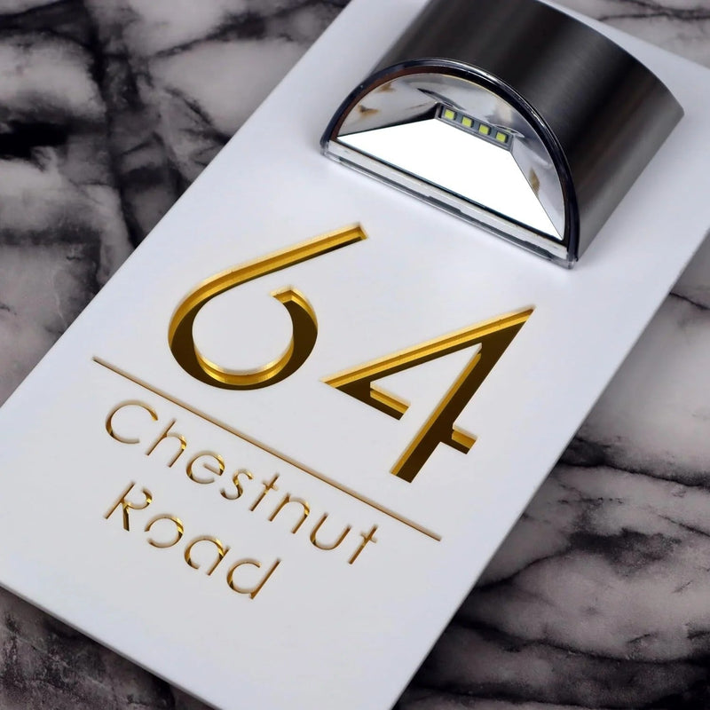 LichtHaus white-silver solar LED house number outdoors